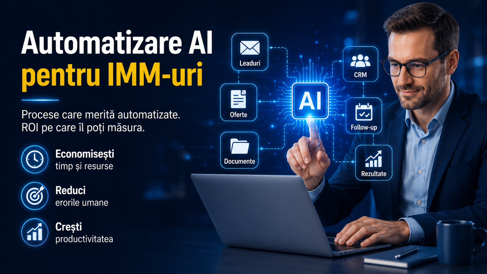 Automatizare AI pentru IMM-uri cu procese de vânzări, CRM, documente și follow-up
